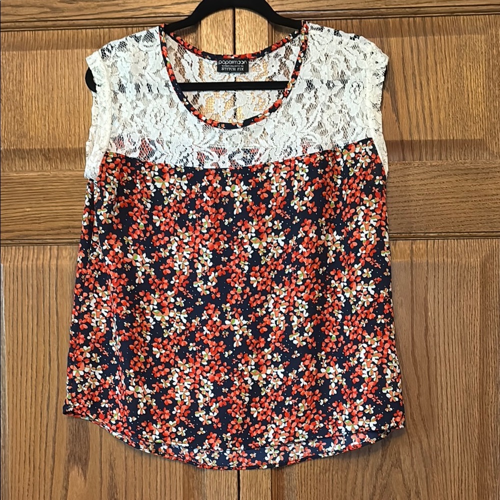 Papermoon White and Orange Lace Blouse